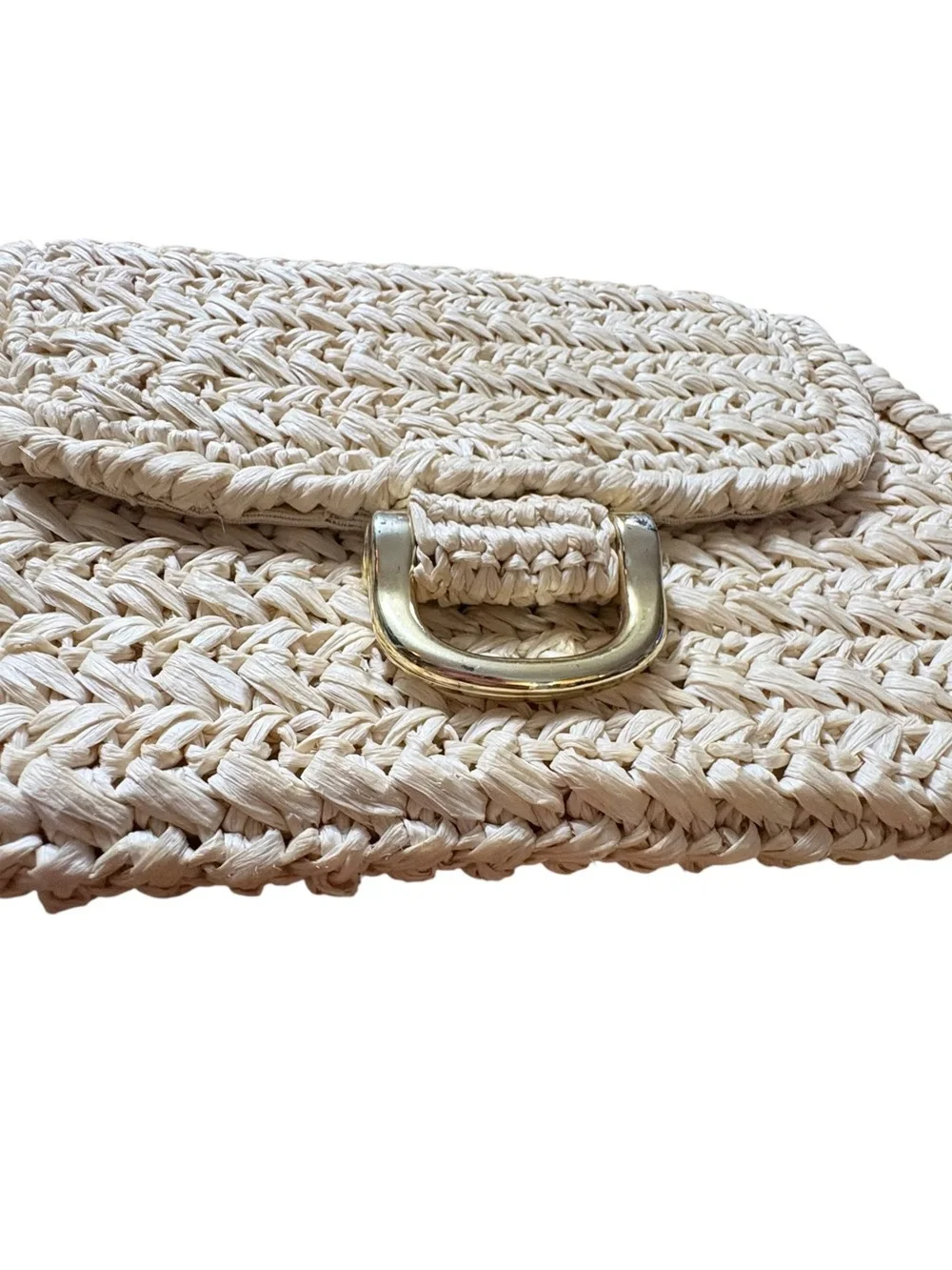 Dorette Vintage Made in Japan Woven Straw Clutch Bag with Gold D-Ring Closure